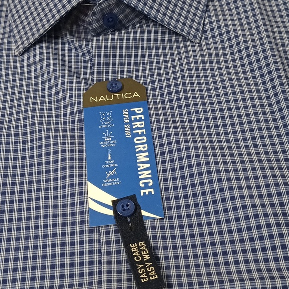 Nautica|long sleeve Dress shirt slim fit Mens Sz 14/14 1/2 32/33 Small plaid NWT - Picture 9 of 12